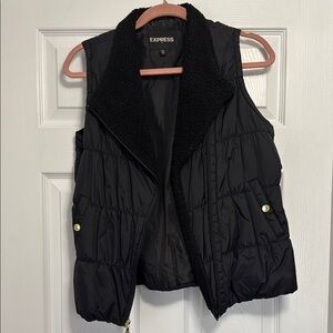 Express Black Quilted Vest with Textured Collar